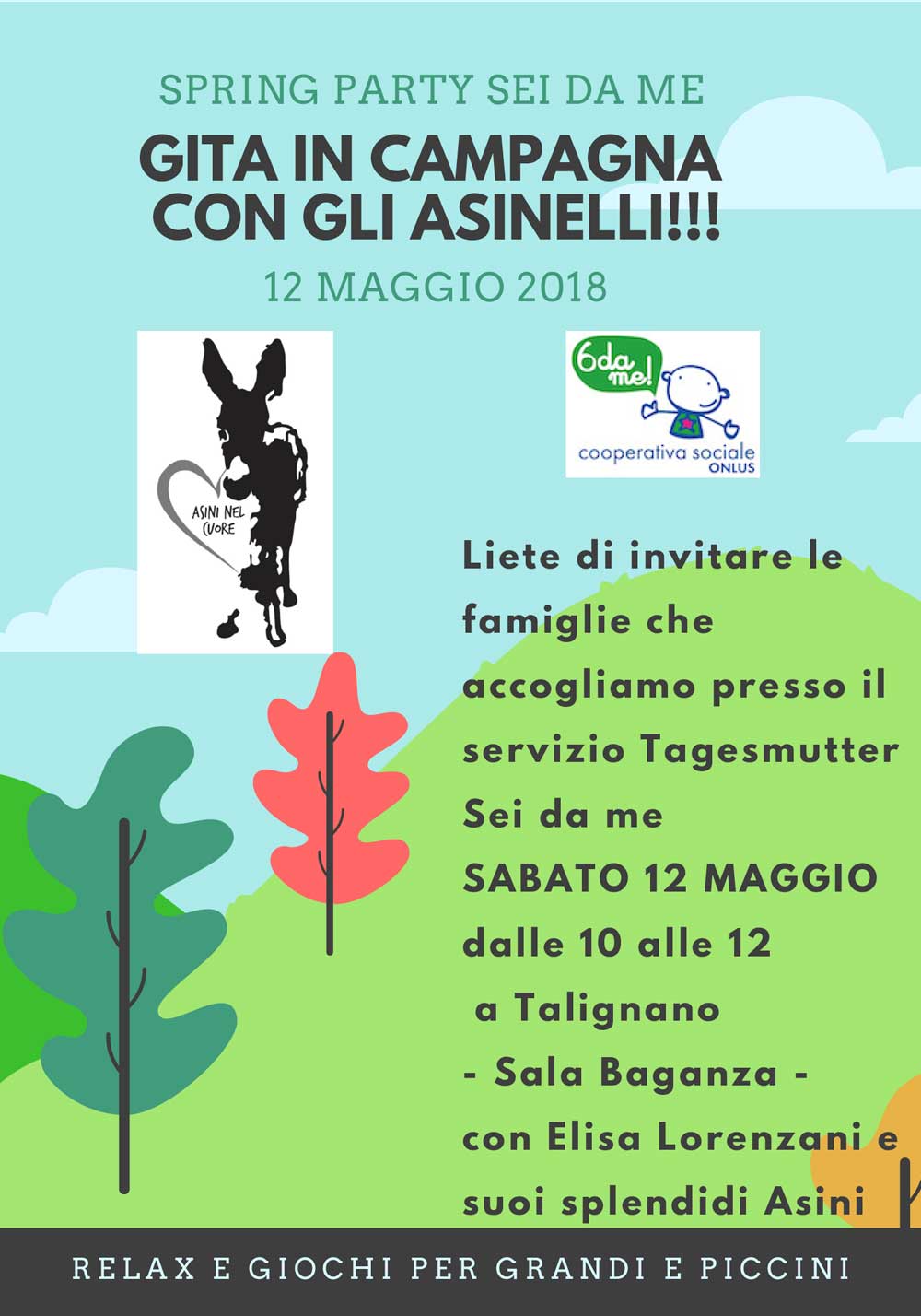 La Cooperativa "Sei da me” offre dal 2006 il servizio Tagesmutter alle famiglie che hanno bisogno di un servizio di cura ed educazione domiciliare che pone al centro il bambino e la famiglia.